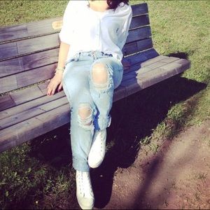 Zara women trafaluc light blue distressed premium wash denim pants size 4